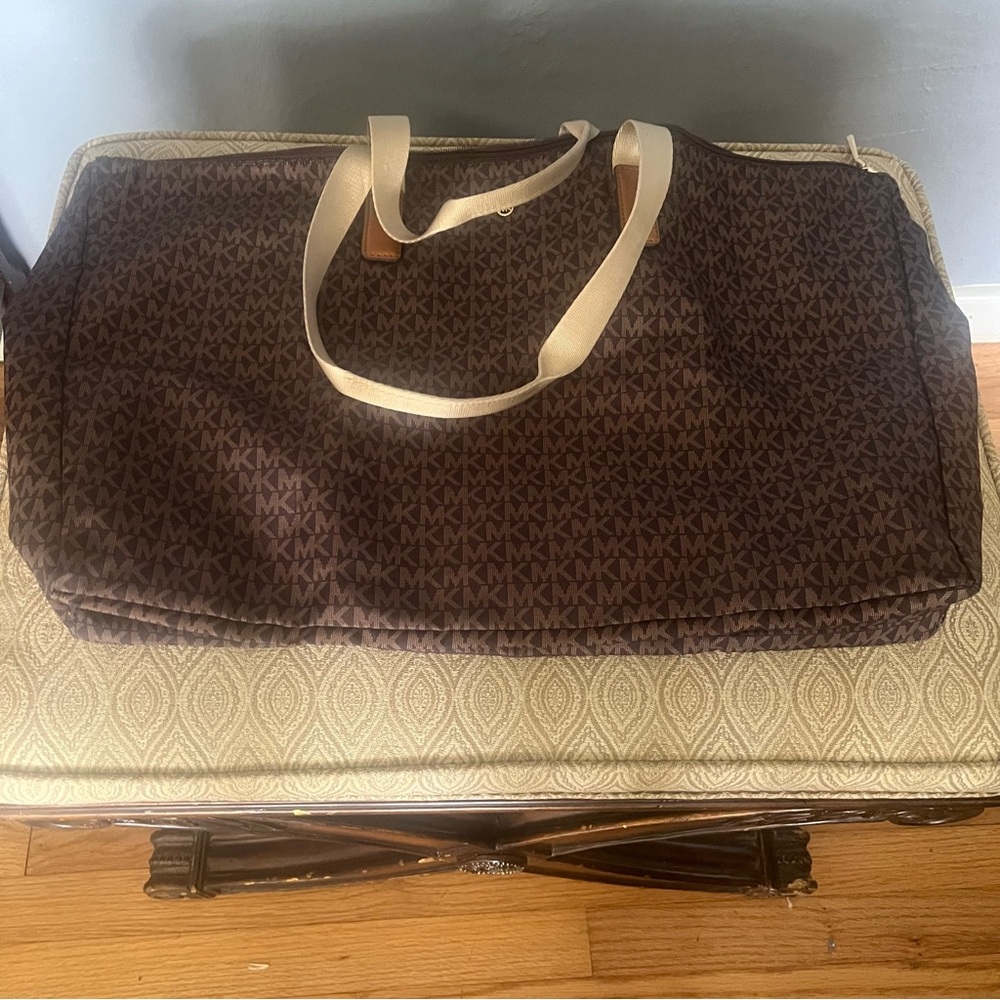 Michael Kors Brown Monogram Tote with White Straps